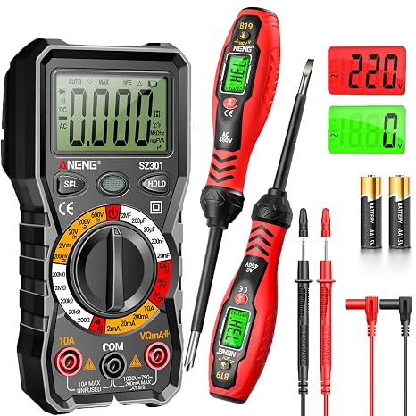 Multimeter with Voltage Tester Screwdriver Measures Non Contact Voltage Detector,Current,Resistance,Continuity,Diodes,Dual Range AC 11V/30V-1000V,Live/Null Wire Electric Tester with LCD Display