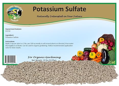 Potassium Sulfate 20 Pounds for Vegetable Gardens - Essential Nutrient for Plant Growth, Soil Enrichment, and Crop Yield Optimization - Lancaster Agriculture Products