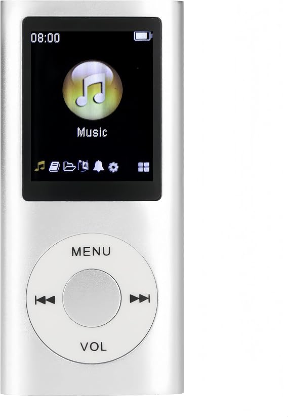 XUMIUZIY MP3 Player, Stylish Portable Lossless Sound Music Player with Earphones, Support 64G Memory Card, Sleep Shutdown, 1.8 LCD Screen, 8h Playtime, for Kids, Sports (Silver)