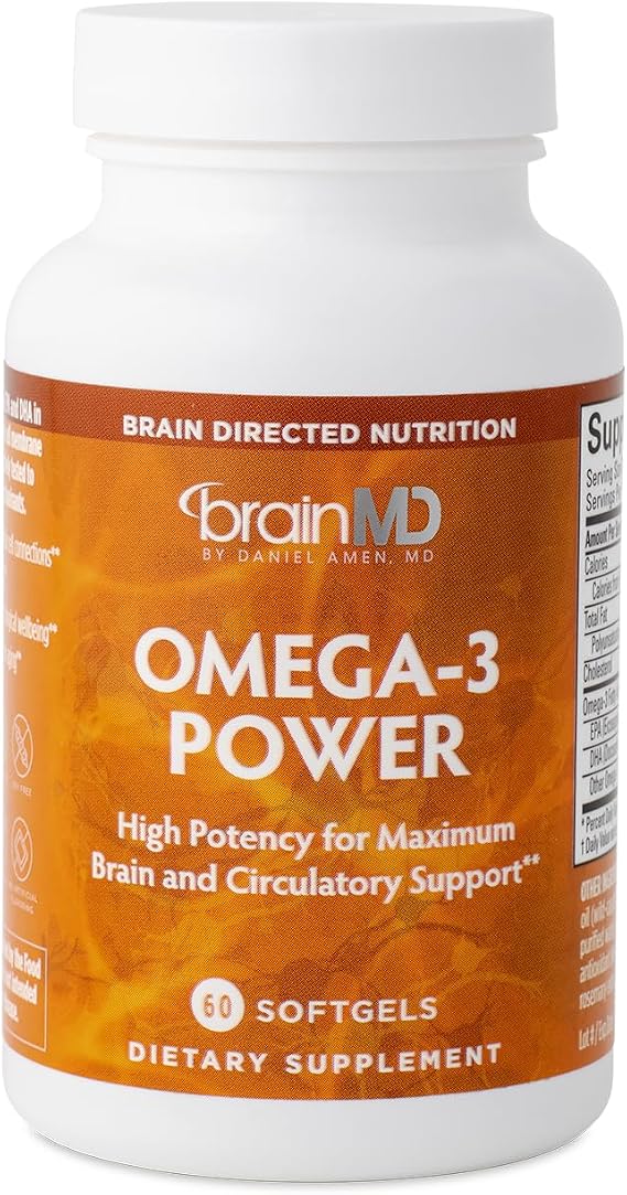 BRAINMD Omega-3 Power - 60 Capsules - Joint & Immune Support Supplement - Contains DHA & EPA - Gluten Free - Dr Amen - 30 Servings