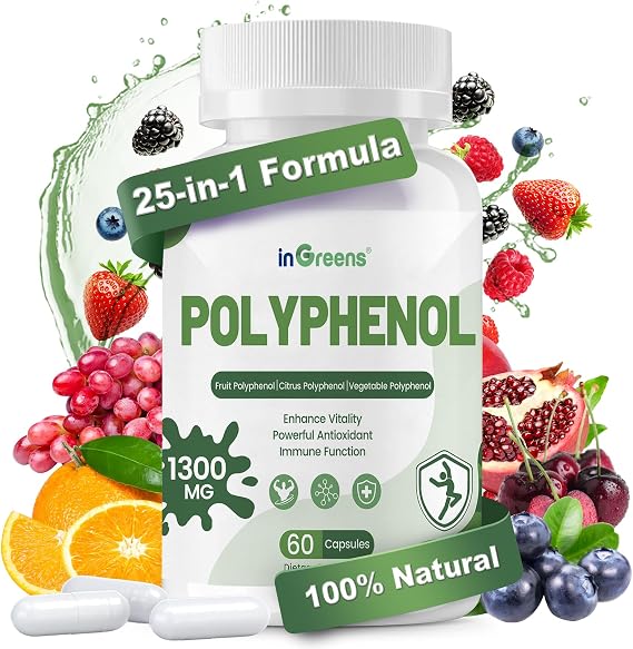 inGreens 25-in-1 Polyphenols Supplement, Quercetin, Resveratrol 60 Capsules