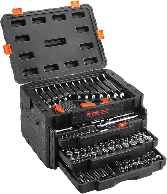 VEVOR Mechanics Tool Set and Socket Set, 1/4" 3/8" 1/2" Drive, 450 PCS