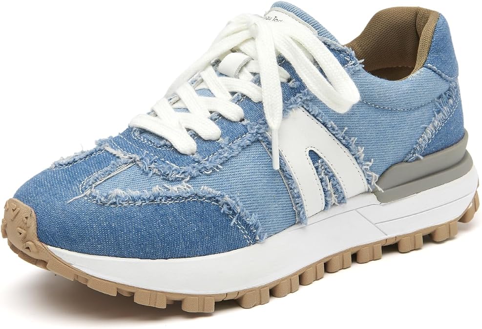 BEAU TODAY Platform Denim Sneakers for Women, Womens Chunky Canvas Sneakers, Fashion Comfortable Causal Walking Running Tennis Shoes