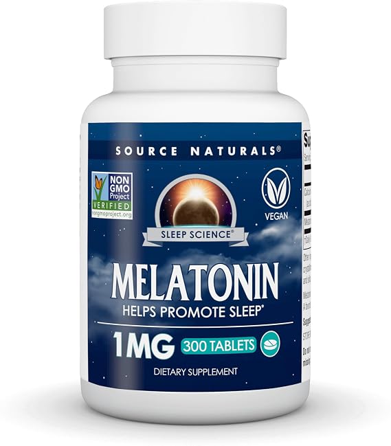 Source Naturals Sleep Science Melatonin, 1 mg - 300 Vegan Tablets