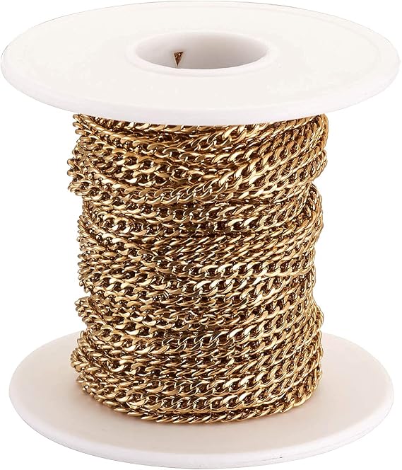 32.8 Feet 304 Stainless Steel Curb Chains Golden Unwelded Twisted Cable Necklace Chain Link with Spool 3mm for DIY Bracelet Necklace Jewelry Crafts Making ...