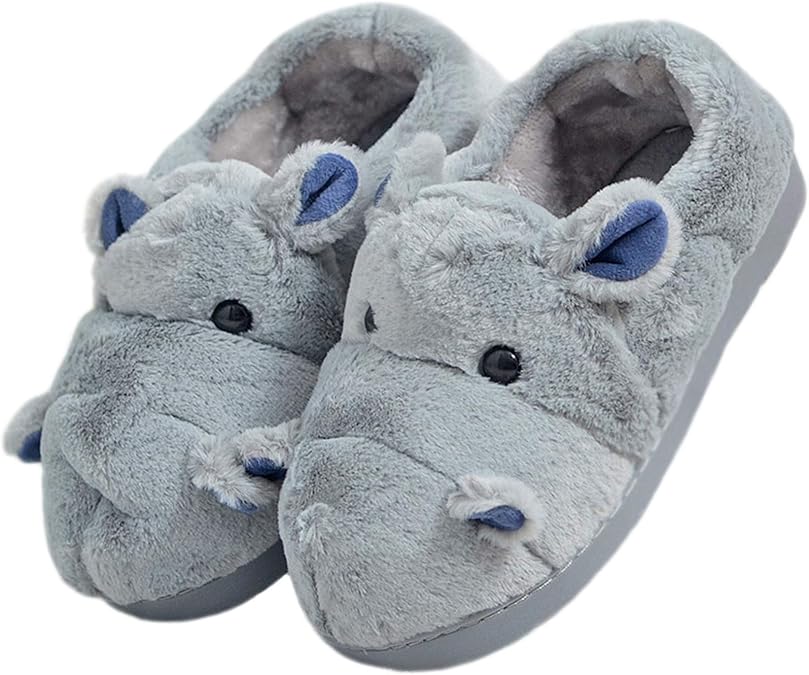 Cotton Slippers for Adults & Kids - Plush Hippo & Animal Designs, Perfect for Home