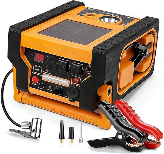 2000A Peak Jump Starter with Air Compressor, Portable Power Station with 400W Inverter, 12V Car Battery Booster for 8.5L GasDiesel Engines