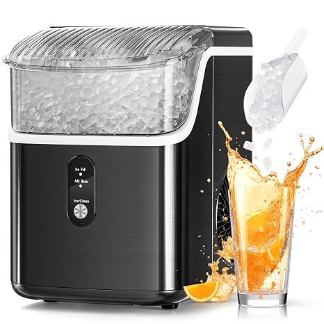 Antarctic Star Nugget Countertop Ice Maker with Soft Chewable Pellet Ice, Portable Ice Machine, 34Lbs/24H, Self-Cleaning, Sonic Ice, One-Click Operation, for Kitchen,Office Stainless Steel Black