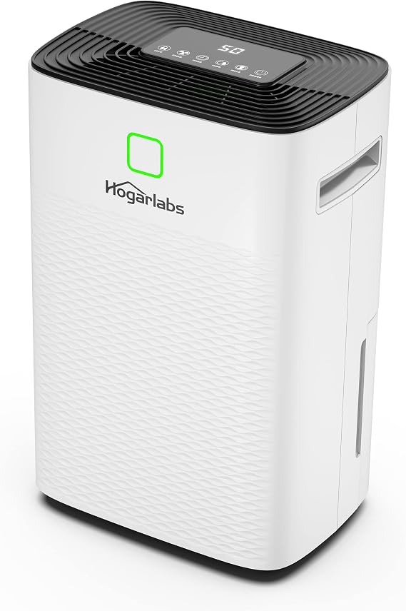 HOGARLABS 50 Pint Smart Dehumidifiers for Home and Basements, with 3 Working Modes, Overflow Protection, and Auto Shut off Restart. Ultra Silent Dehumidifier with Drain Hose and Digital Control Panel.