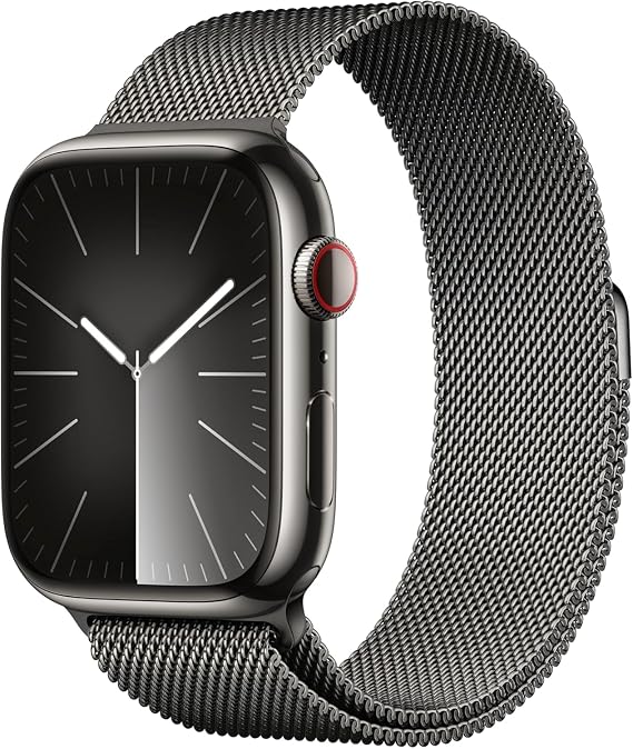 Apple Watch Series 9 [GPS + Cellular 45mm] Smartwatch with Graphite Stainless Steel Case with Graphite Milanese Loop. Fitness Tracker, ECG Apps, Always-On Retina Display
