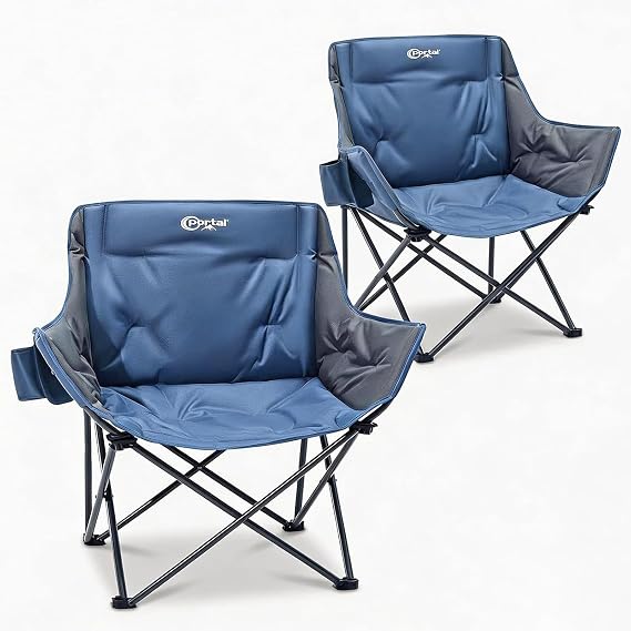 Portal 32" Oversized Camping Chair, Foldable Heavy Duty 350 lb Padded Ergonomic Seat for Big & Tall Adults, Pinch-Free Extra Wide Design Featuring Cup Holder & Carry Bag for Fishing, Lawn & Sidelines
