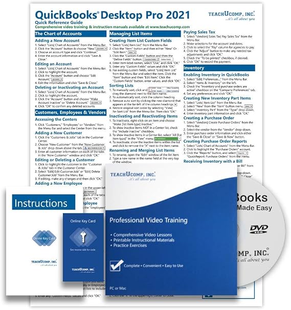 TEACHUCOMP DELUXE Video Training Tutorial Course for QuickBooks Desktop Pro 2021- Video Lessons, PDF Instruction Manual, Quick Reference Guide, Testing, Certificate of Completion