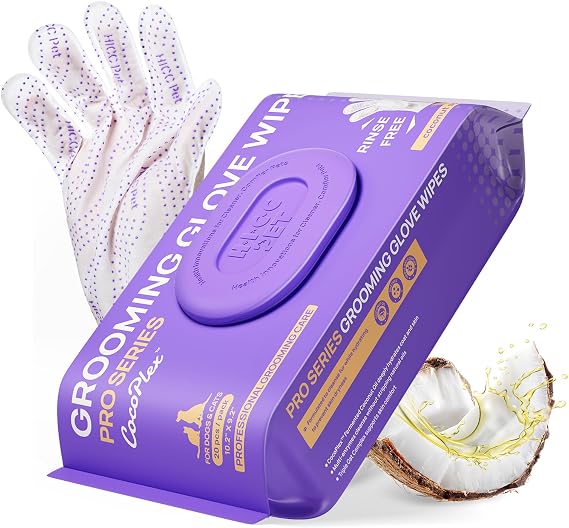 HICC PET Cleaning Glove Wipes PRO for Dogs & Cats, 20PCS Coconut Scent.