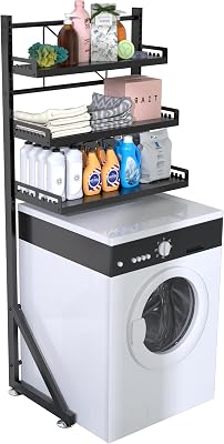 Multifunctional Storage Three-Tier Adjustable Height Laundry Room Shelf Space Saving Organizer