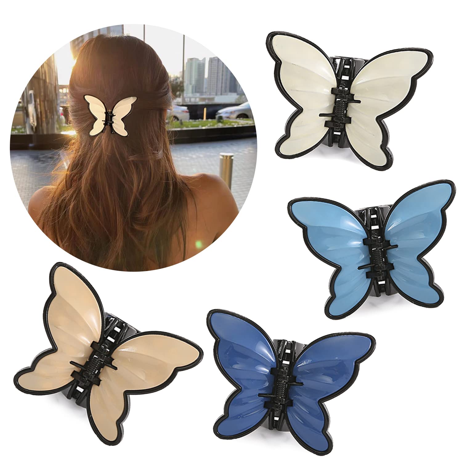 4 Pack Butterfly Hair Clips for Women, Multicolored Butterfly Claw Clips, Non-Slip Hair Claw Clips, Beautiful Butterfly Jaw Clips Hair Accessories for Women Girls Long Short Thin Hair Style2