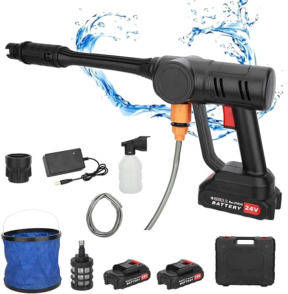 21V Cordless Pressure Washer, 180W 725PSI/50Bar High Pressure Power Washer Portable with 2 Batteries & 1 Charger Car Wash Kit Water Jet Cleaner with Adjustable Nozzle for Cars, Fence, Floors