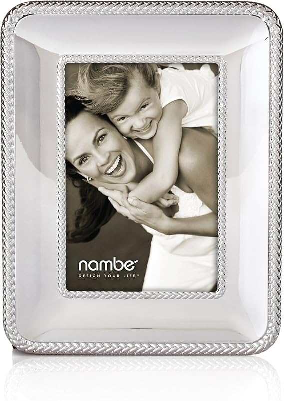 nambe Braid Picture Frame, 4" x 6" | Photo Frame with Tempered Glass | Braided Metal Design | Tabletop Display Family, Friends, Wedding Gift, Home Office Decor | Chrome Plate and Glass