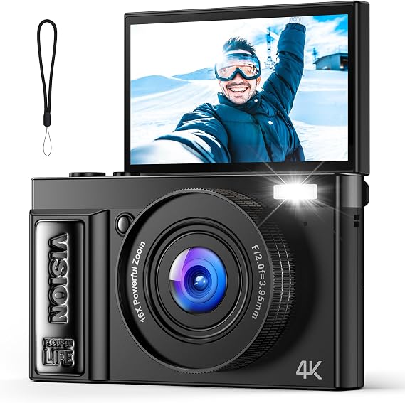 Digital Camera 4K 64MP Camera Photo Camera: Digital Camera for Vlog - Vintage Photo Camera Children - Digital Camera - Gifts for Teenagers Boys Girls 10-18 Years - 180° Folding Screen