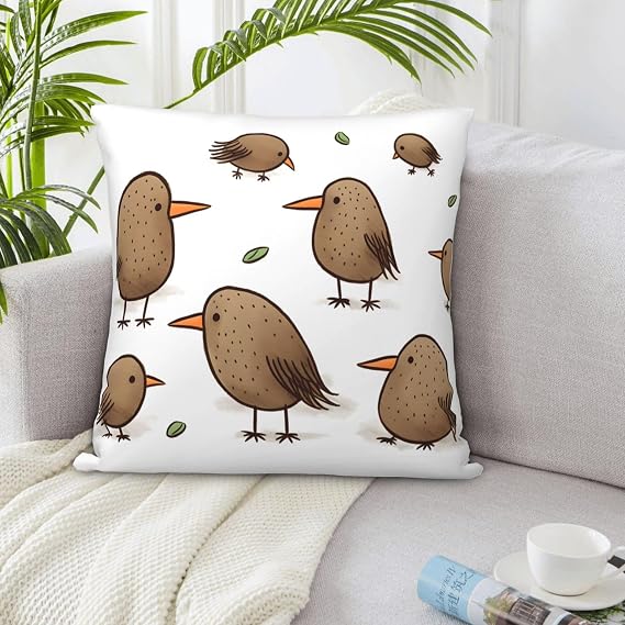 Decorative Throw Pillow Covers 12"x12" Double Sided Pillow Covers for Sofa Kiwi Birds Cute Couch Throw Pillow Cases Soft Plush Cushion Case Square Cushion Cover for Living Room