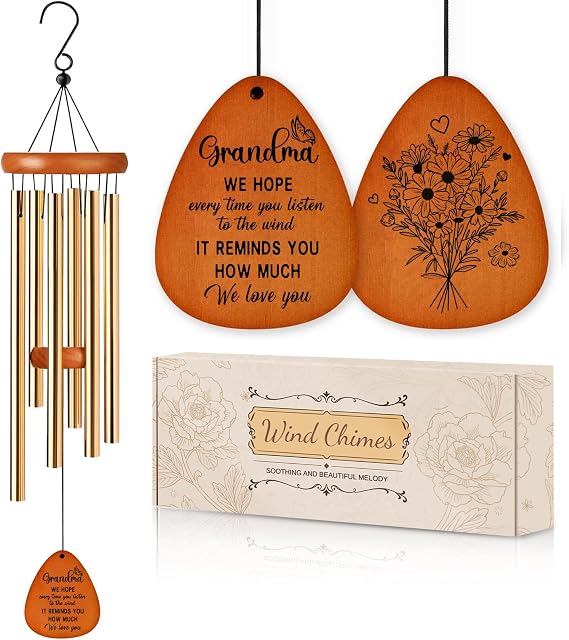 Wind Chimes for Grandma, Unique Mother's Day & Birthday Gift from Grandkids, Thoughtful Grandma Present for Thanksgiving & Holidays,Garden or Home Decoration Gift for Grandma (Gold)