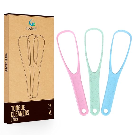 Isshah Tongue Scraper Cleaner - BPA Free Natural Fiber - 3 Pack