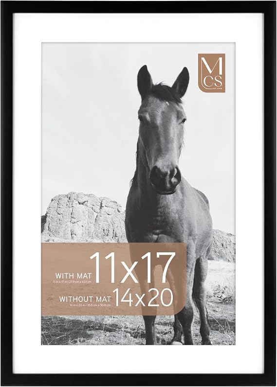 MCS Everline Collection 14x20 Matted Poster Frame with 11x17 Picture Display, Black Vertical & Horizontal Wall Hanging Large Frame for Photos, Posters & Art Prints (1-Pack)