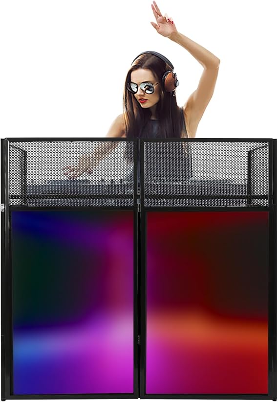 Portable DJ Facade Booth with Black and White with Carry Cases, Foldable Standing DJ Table Station, 48" x 24" DJ Controller Stand Recording Mixer Stand Metal DJ Booth for Clubs,Bar, Show