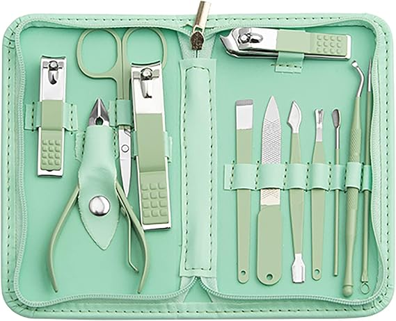 Manicure Set Personal Care, Nail Clipper Kit, Professional Nail Clipper Pedicure Set, Nail Tools with Luxurious Travel Case, Gifts for Men Women Family Friend, 16 Pieces (Green)