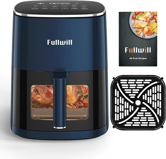 Fullwill 6QT Air Fryer with Viewing Window,12-in-1 Multi-Function Air Fry,Roast,Bake, Dehydrate, Fries,Nonstick and Dishwasher-Safe Basket,Family&friends Party,Max 400F Crisping 1700W,Blue