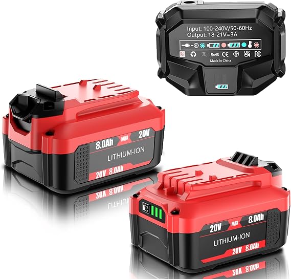 Bonacell 2Pack 20V 8000mAh Replacement for Craftsman 20V Battery and Charger Kit Compatible with Craftsman V20 Lithium Battery CMCB202 CMCB203 CMCB204 CMCB206 CMCB201 CMCB100 CMCB124 Power Tools