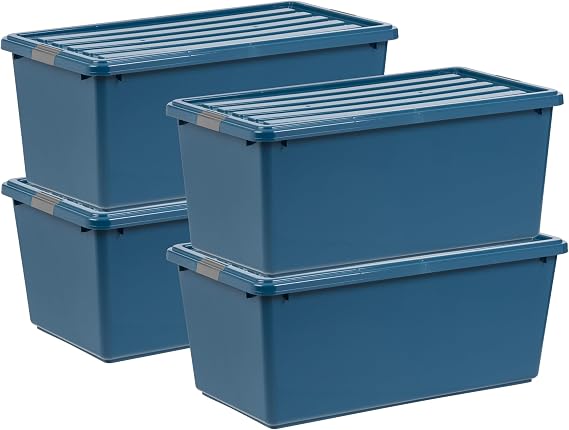 IRIS USA 4-Pack 91 Qt Stackable Storage Bins with Lids, Navy