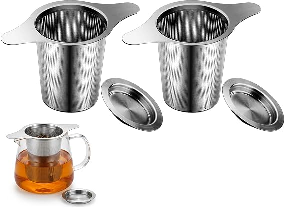Tea Strainers for Loose Tea, Stainless Steel Tea Infuser Set of Two with Fine Mesh Design, Ideal for Home and Office Tea Brewing, Measuring 13 cm by 8 cm by 7 cm