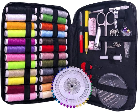 Libiline Portable Sewing Kit with Thread Spools, Scissors, Needles, Measuring Tape, Travel Case (130pcs-black)