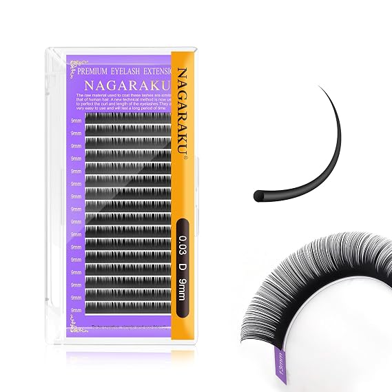 NAGARAKU Classic Individual Lash Extensions 0.03 D 9mm For Mega Volume