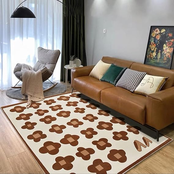 Modern Shaggy Rugs, Cream Modern Living Room Rug, Fluffy Rug Floor Mat,Pastoral Flower Carpet,Green,200x300cm