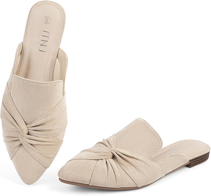 MUSSHOE Mules for Women Flats Comfortable Women Mules Backless Loafers with Cushioned Insole and Non-Slip Sole for Office Work