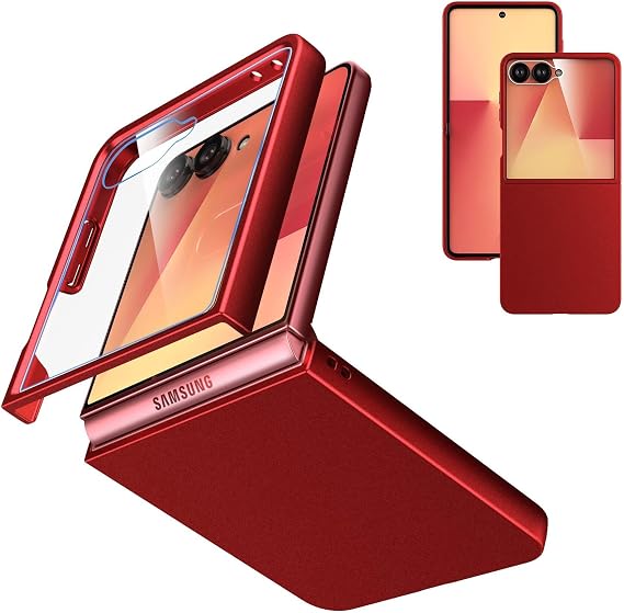 Cresee Case for Samsung Galaxy Z Flip 7 (2025) with Built-in Cover Screen Protector, Thin Hard Matte Polycarbonate Phone Case for Galaxy Z Flip7 - Red