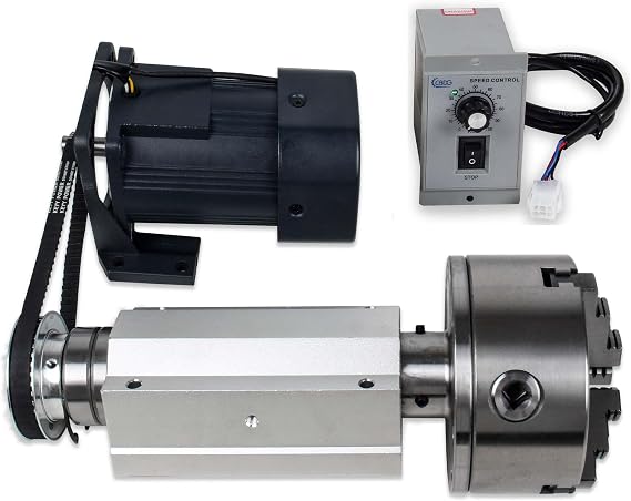 RATTMMOTOR Motor Lathe Chuck Spindle Assemblies, 3 Jaw K11-160mm Lathe Chuck with 120W 110V Optical Shaft Adjustable Speed Motor+Driver, Through Hole 22mm for CNC Lathe