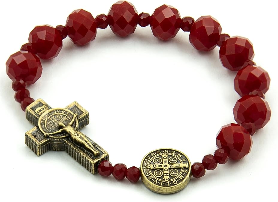 Catholica Shop - Catholic Religious Wear Elasticated Saint Benedict Bracelet Wooden Beads Decade Rosary Stretchable Bracelet for Men and Women