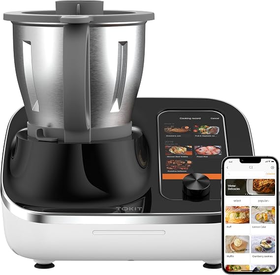TOKIT Omni Cook Robot All-in-1 Food Processor with 21 Cooking Functions Built-in 7'' Touch Screen Guided Recipes Pre-clean, Chopper, Juicer, Blender, Mixer, Weigh, Sous-Vide, Ice Crush and more