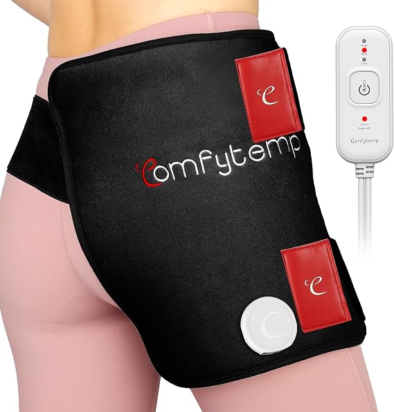 Comfytemp Hip Heating Pad, Hip Brace for Lower Back Thigh Buttock Support, Electric Heated Pad Hot Relax for Elderly, Birthday Valentines Day Get Well Gifts for Women Men Mom Dad, Black (S/M)