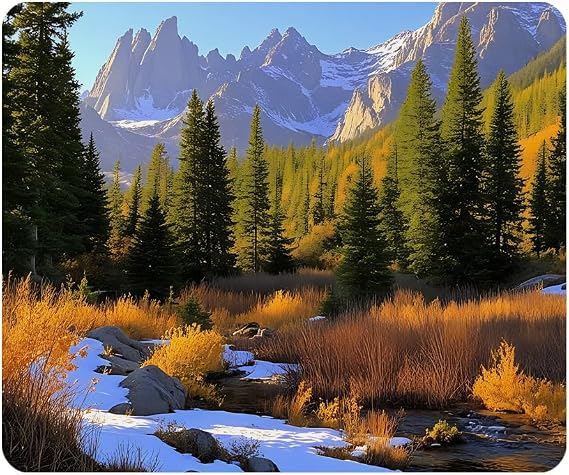 Gaming Mouse Pad Forest in Rockies Mountain National Park in Fall with Snow Non-Slip Rubber Mouse Pad for Computers, Laptop, Office, Home Rectangle Personalized Mousepad 9.5 Inch x 7.9 Inch