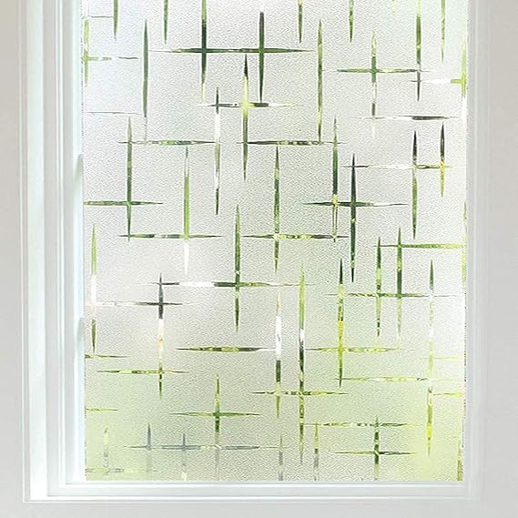 Frosted Window Film Non-Adhesive, Frosting Privacy Film for Glass Windows, Self Static-Cling Decorative Window Cling for Home Office UV Protection Cross Pattern