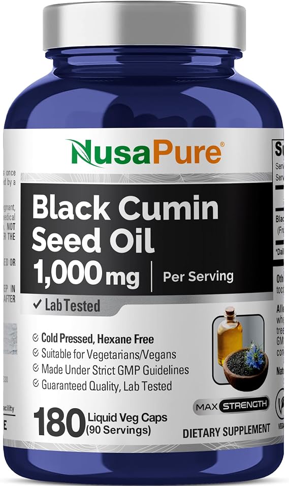 Black Cumin Seed Oil, 1000mg, 180 Liquid Veggie Capsules - 90 Servings | Virgin Nigella sativa Seed Oil Extract, Hexane-Free, Herbal Formula, Non GMO, Vegan, Manufactured in cGMP Facility USA