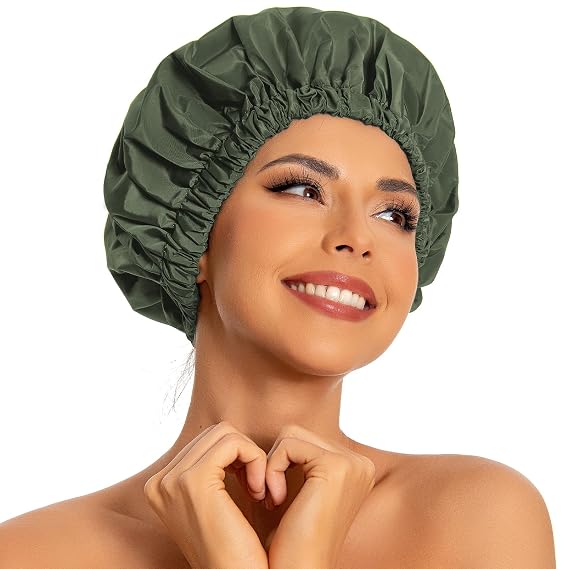 Edoneery Shower Caps for Women Reusable Waterproof, Shower Hair Cap