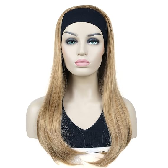 Lydell Long 3/4 Women's wigs hairpiece Straight with Adjust Black Headband wig Synthetic Hair (19 Lightest Golden Blonde)