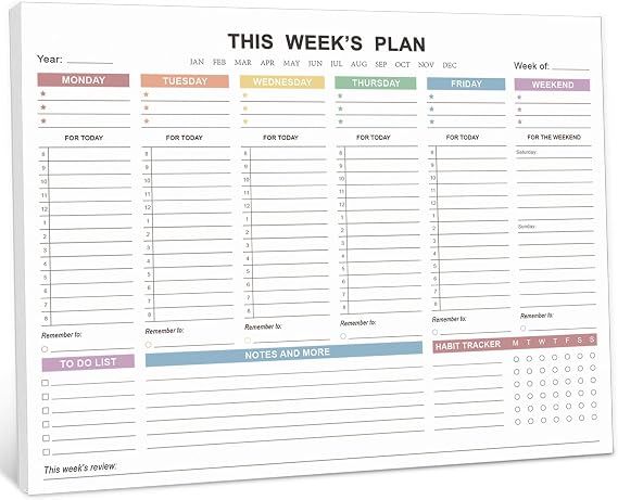 Weekly Planner - Weekly Planner Notepad Tear Off, To Do List Notepad