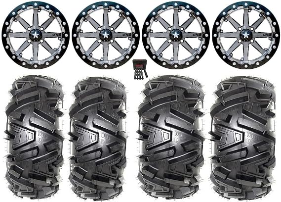 Bundle - 9 Items: MSA Lok 14" ATV Wheels 28" Moto MTC Tires [4x156 Bolt Pattern 3/8x24 Lug Kit]