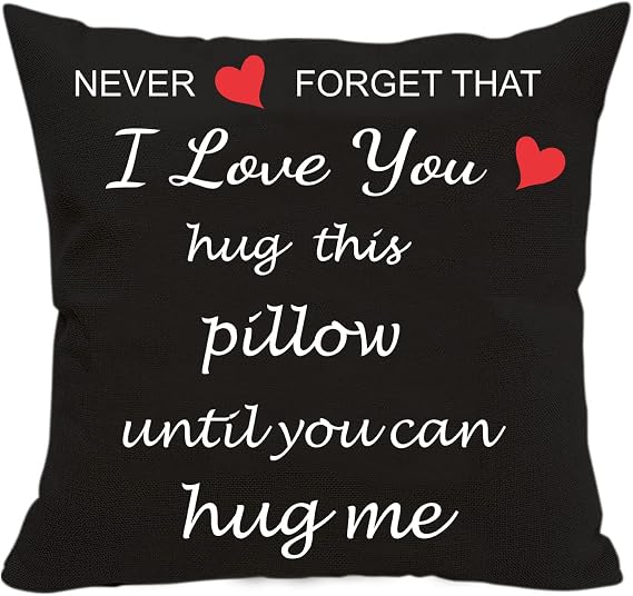Anrkets Two Sided Printing Lover Pillow Cover I Love You Hug This Pillow Until You Can Hug Me, Valentine's Day Birthday Gifts for Girlfriend Cotton Linen Square Decorative Waist Pillowcase 18"x 18"