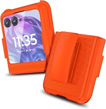 YZB Belt Case for Motorola Razr 2024 & Razr 2025, Orange | Slim Fit Lightweight & Snap-On Shockproof Protection Cover, Rotating Belt Clip Holster Kickstand Combo